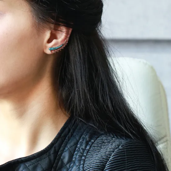 Turkish Turquoise Spike 925 Sterling Silver Ear Cuff