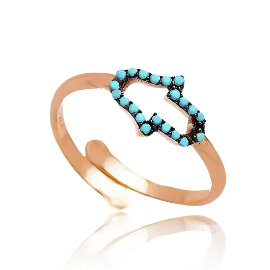 Turkish Turquoise Hamsa 925 Sterling Silver Ring | 925 Sterling Silver Wholesale | Sade Silver Turkish Turquoise Hamsa 925 Sterling Silver Ring - Sade 925 Silver Jewelry