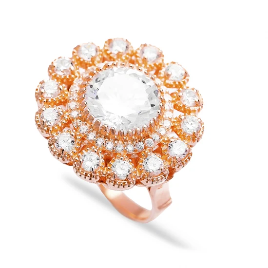 Turkish Clear Round Floral Halo CZ Sterling Silver Ring Turkish Clear Round Floral Halo CZ Sterling Silver Ring