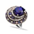 Turkish Blue Round Spiral Halo CZ Sterling Silver Ring
