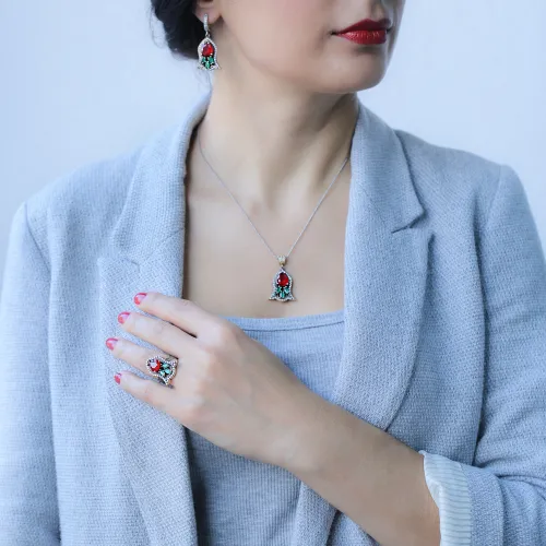 Red Green Marquise Cluster CZ 925 Silver Jewelry Set Red Green Marquise Cluster CZ 925 Silver Jewelry Set