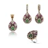 Turkish Green Pink Pear Floral CZ Silver Jewelry Set