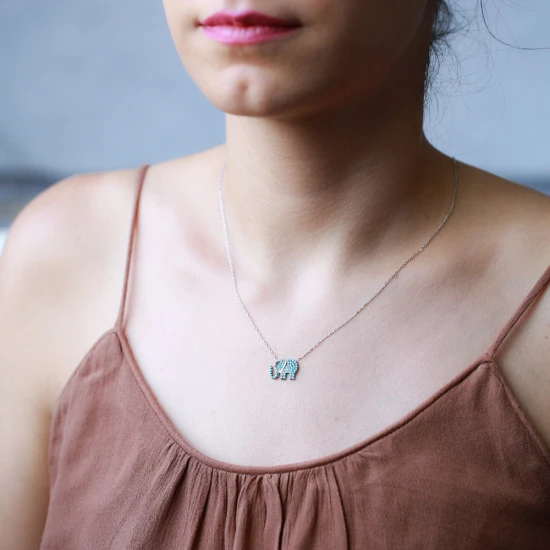Turkish Nano Turquoise Elephant 925 Silver Pendant | 925 Sterling Silver Wholesale | Sade Silver Turkish Nano Turquoise Elephant 925 Silver Pendant - Sade 925 Silver Jewelry