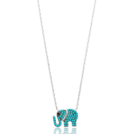 Turkish Nano Turquoise Elephant 925 Silver Pendant | 925 Sterling Silver Wholesale | Sade Silver Turkish Nano Turquoise Elephant 925 Silver Pendant - Sade 925 Silver Jewelry