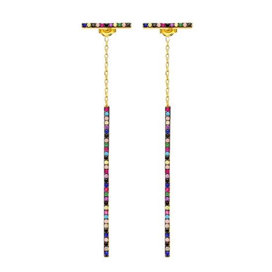 Long Thin Mix Stone 925 Long Earrings Long Thin Mix Stone 925 Long Earrings
