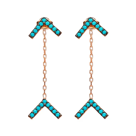 Turkish Nano Turquoise Arrow Long 925 Silver Earrings
