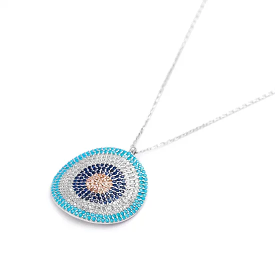 Turkish Evil Eye Round Bent 925 Sterling Silver Pendant Turkish Evil Eye Round Bent 925 Sterling Silver Pendant