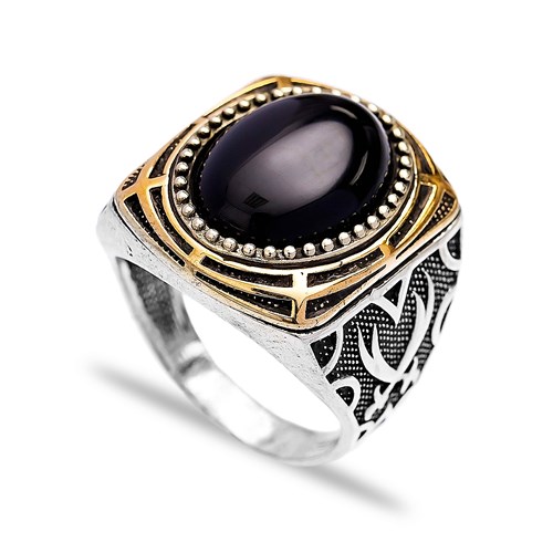 Made in Turkey Onyx Men Ring in Sterling Silver