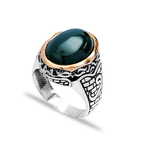 Made in Turkey Green Agate Men Sterling Silver Ring Made in Turkey Green Agate Men Sterling Silver Ring