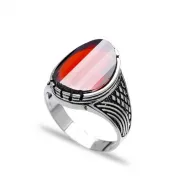 Garnet Men 925 Sterling Silver Ring Made in Turkey