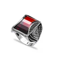 Garnet Men Sterling Silver Ring Made in Turkey