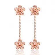 CZ Stone 925 Flower Design Long Earrings