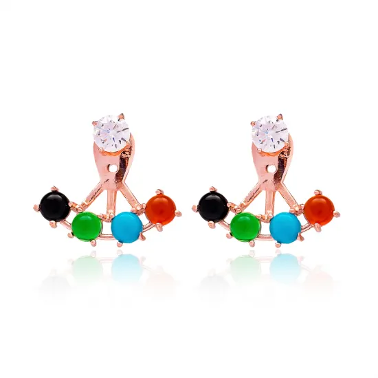 Turkish Multicolor Round Fan CZ Silver Ear Jackets
