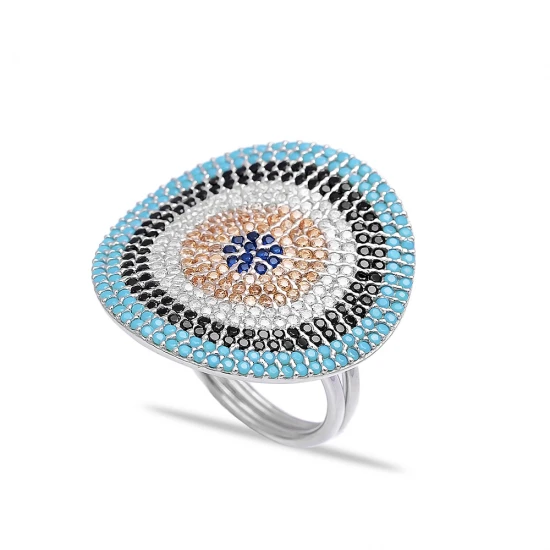 Handcrafted Evil Eye Sterling Silver Ring | 925 Sterling Silver Wholesale | Sade Silver Handcrafted Evil Eye Sterling Silver Ring - Sade 925 Silver Jewelry