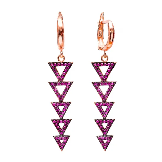 Ruby Stone Hollow Triangle Long Earrings Ruby Stone Hollow Triangle Long Earrings