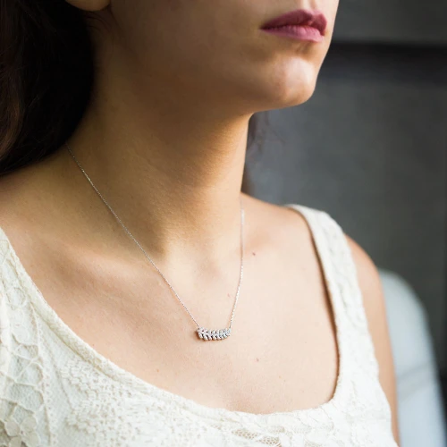 Turkish Clear Leaf Branch CZ Sterling Silver Necklace