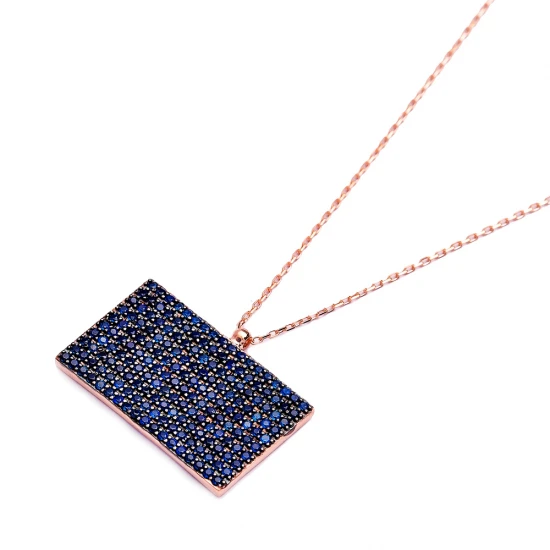Turkish Sapphire CZ Rectangle Sterling Silver Pendant