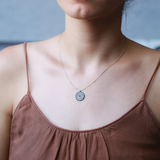 Handmade Evil Eye Sterling Silver Pendant | 925 Sterling Silver Wholesale | Sade Silver Handmade Evil Eye Sterling Silver Pendant - Sade 925 Silver Jewelry
