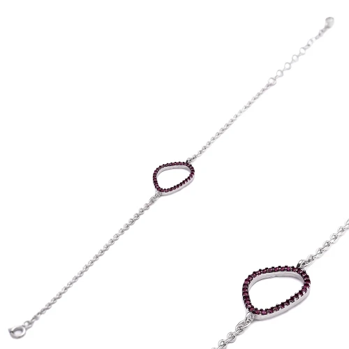 Turkish Fuchsia Open Pear Chain CZ 925 Silver Bracelet Turkish Fuchsia Open Pear Chain CZ 925 Silver Bracelet