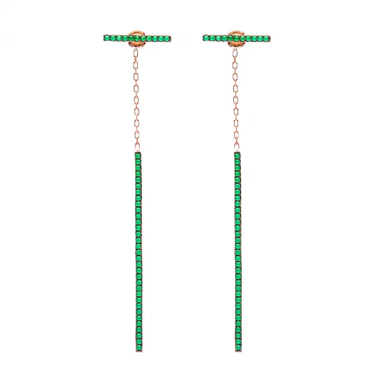 Emerald Thin Pave Bar 925 Long Earrings Emerald Thin Pave Bar 925 Long Earrings
