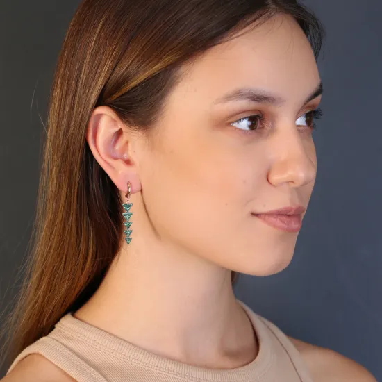 Emerald Stone Triangle Design Long Earrings Emerald Stone Triangle Design Long Earrings