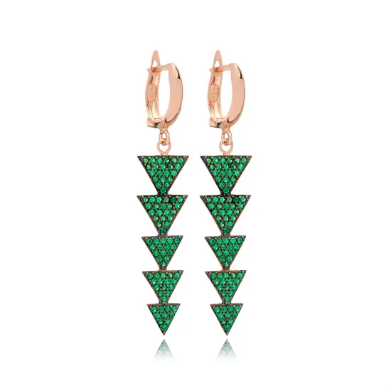 Emerald Stone Triangle Design Long Earrings Emerald Stone Triangle Design Long Earrings