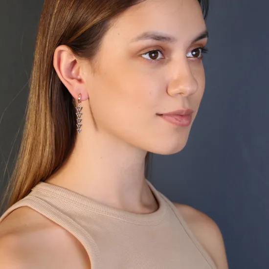 Triangle Design Black Zircon Long Earrings