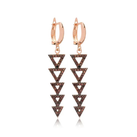 Triangle Design Black Zircon Long Earrings