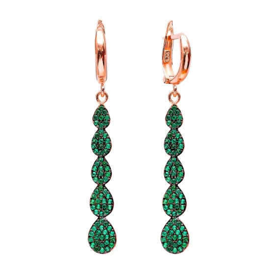 Turkish Drop Emerald Long 925 Sterling Silver Earrings Turkish Drop Emerald Long 925 Sterling Silver Earrings