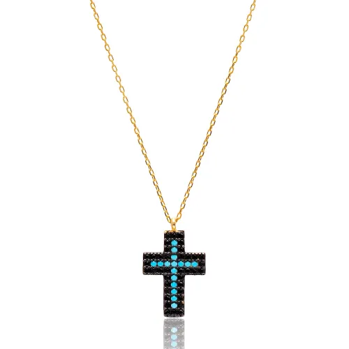 Turkish Nano Turquoise Cross Sterling Silver Pendant
