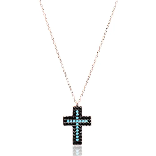 Turkish Nano Turquoise Cross 925 Silver Pendant