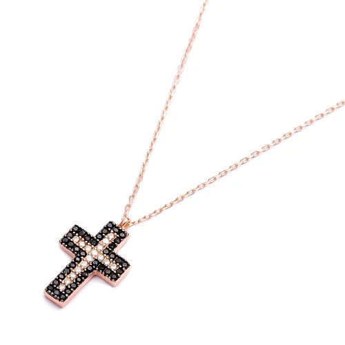 Turkish 925 Sterling Silver Black CZ Cross Pendant