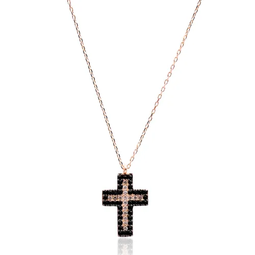 Turkish 925 Sterling Silver Black CZ Cross Pendant