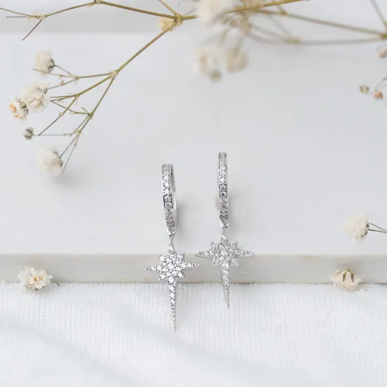 Turkish Simple Pole Star 925 Sterling Silver Earrings - Sade 925 Silver Jewelry