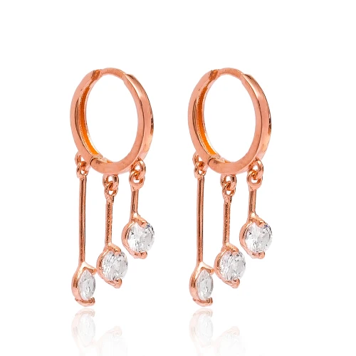 Turkish Triple Hanging Drop Hoop CZ 925 Silver Earrings