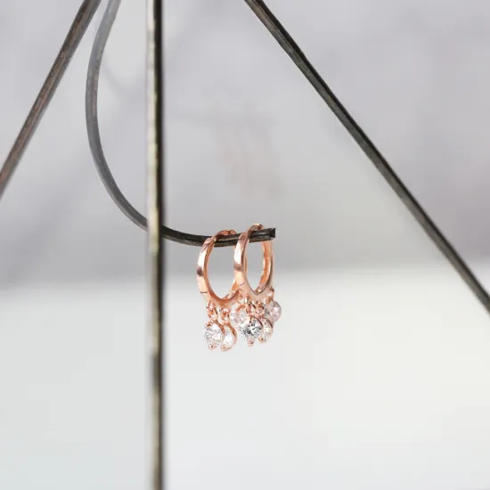 Turkish Clear Triple Pear Drop Hoop CZ Silver Earrings Turkish Clear Triple Pear Drop Hoop CZ Silver Earrings