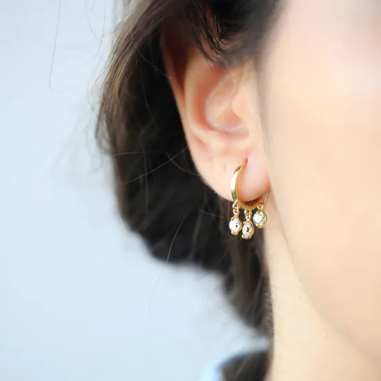 Turkish Clear Triple Pear Drop Hoop CZ Silver Earrings Turkish Clear Triple Pear Drop Hoop CZ Silver Earrings