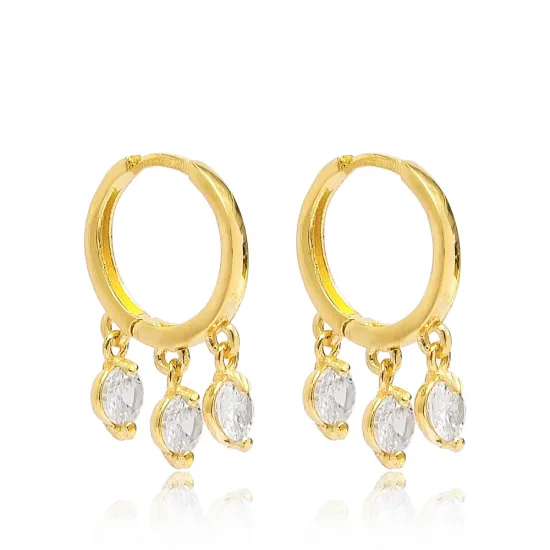 Turkish Clear Triple Pear Drop Hoop CZ Silver Earrings Turkish Clear Triple Pear Drop Hoop CZ Silver Earrings