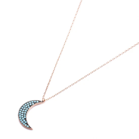 Turkish Nano Turquoise Crescent Moon 925 Silver Pendant