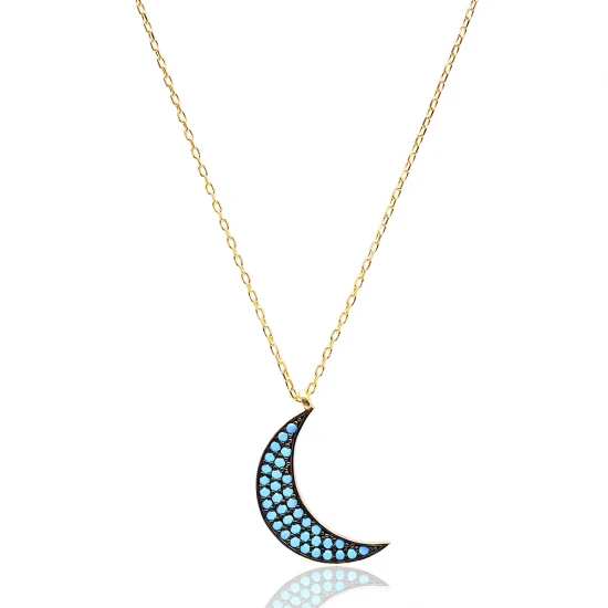 Turkish Nano Turquoise Crescent Moon 925 Silver Pendant