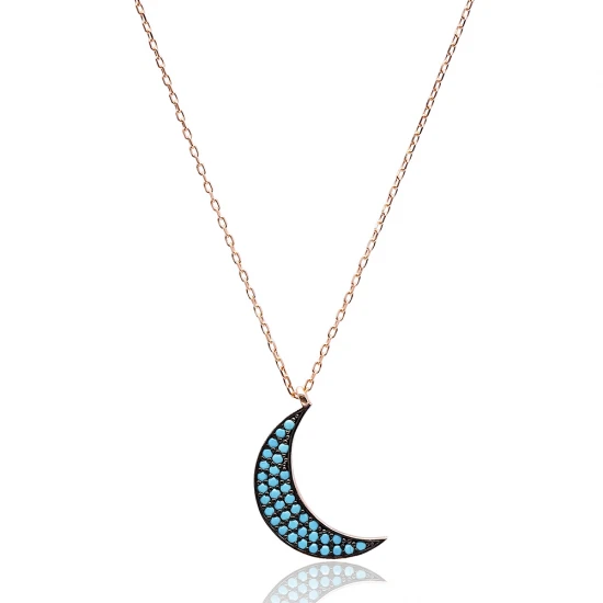Turkish Nano Turquoise Crescent Moon 925 Silver Pendant
