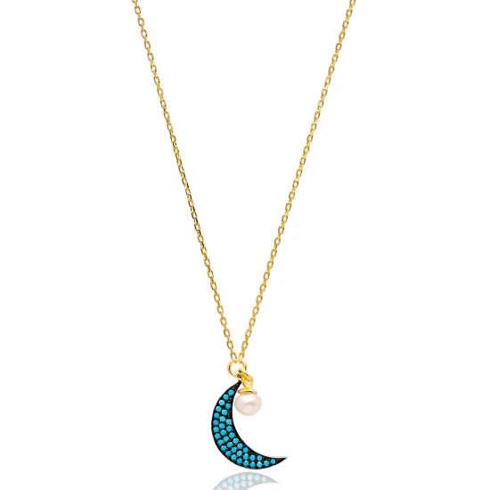 Turkish Nano Turquoise Crescent Moon Silver Pendant Turkish Nano Turquoise Crescent Moon Silver Pendant