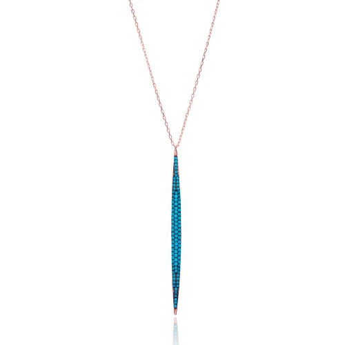 Turkish Blue Long Tapered Bar CZ 925 Silver Necklace Turkish Blue Long Tapered Bar CZ 925 Silver Necklace