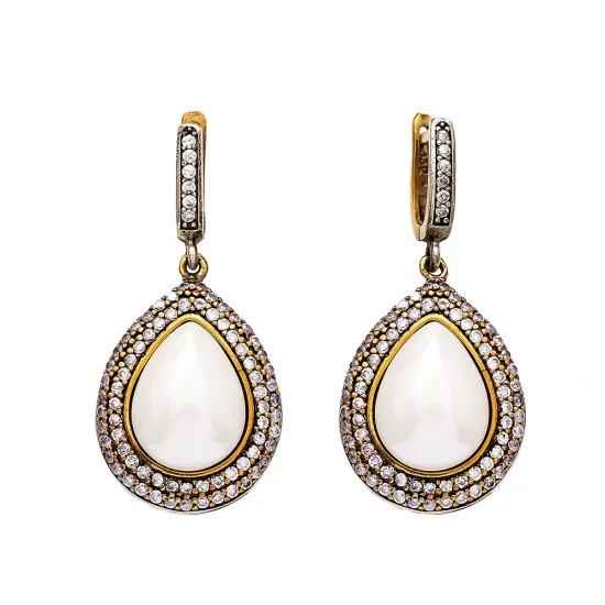 Turkish White Pear Double Halo Sterling Silver Earrings Turkish White Pear Double Halo Sterling Silver Earrings