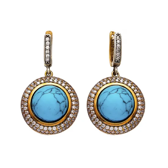 Turkish Turquoise Round Halo Sterling Silver Earrings