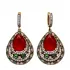 Turkish Red Green Pear Halo CZ Sterling Silver Earrings