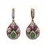 Turkish Green Pink Pear Sunray CZ 925 Silver Earrings