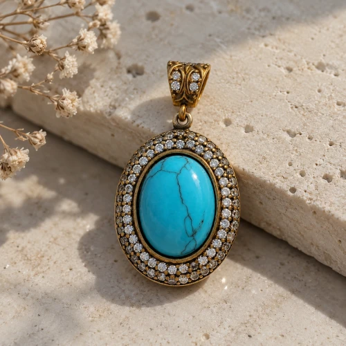 Turkish Turquoise Oval Halo 925 Sterling Silver Pendant Turkish Turquoise Oval Halo 925 Sterling Silver Pendant