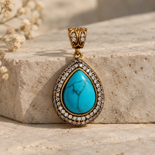 Turkish Turquoise Pear Halo 925 Sterling Silver Pendant Turkish Turquoise Pear Halo 925 Sterling Silver Pendant