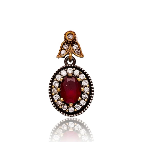 Turkish Red Oval Beaded Halo Sterling Silver Pendant Turkish Red Oval Beaded Halo Sterling Silver Pendant